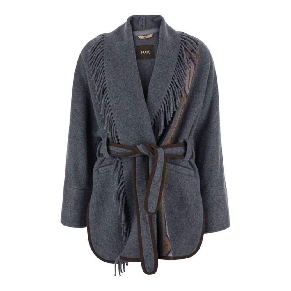 Bazar Deluxe Women Navajo Coat With Fringes In Gray For Women